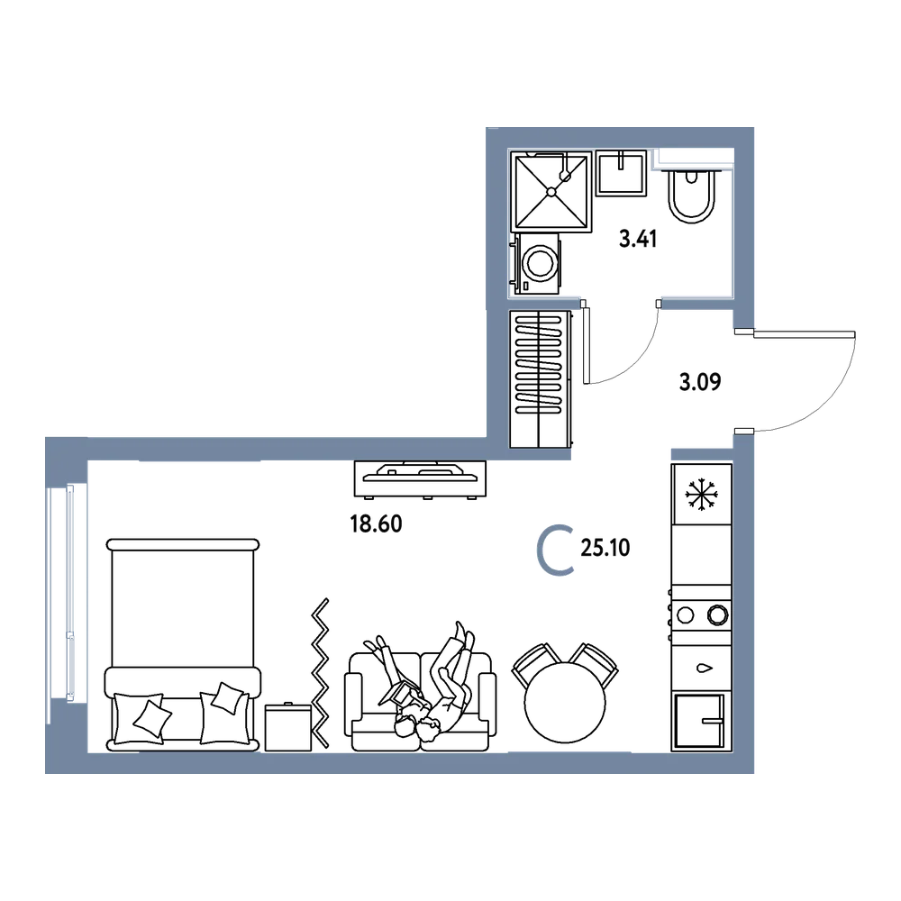 Планировка: Студия 25,1 м²