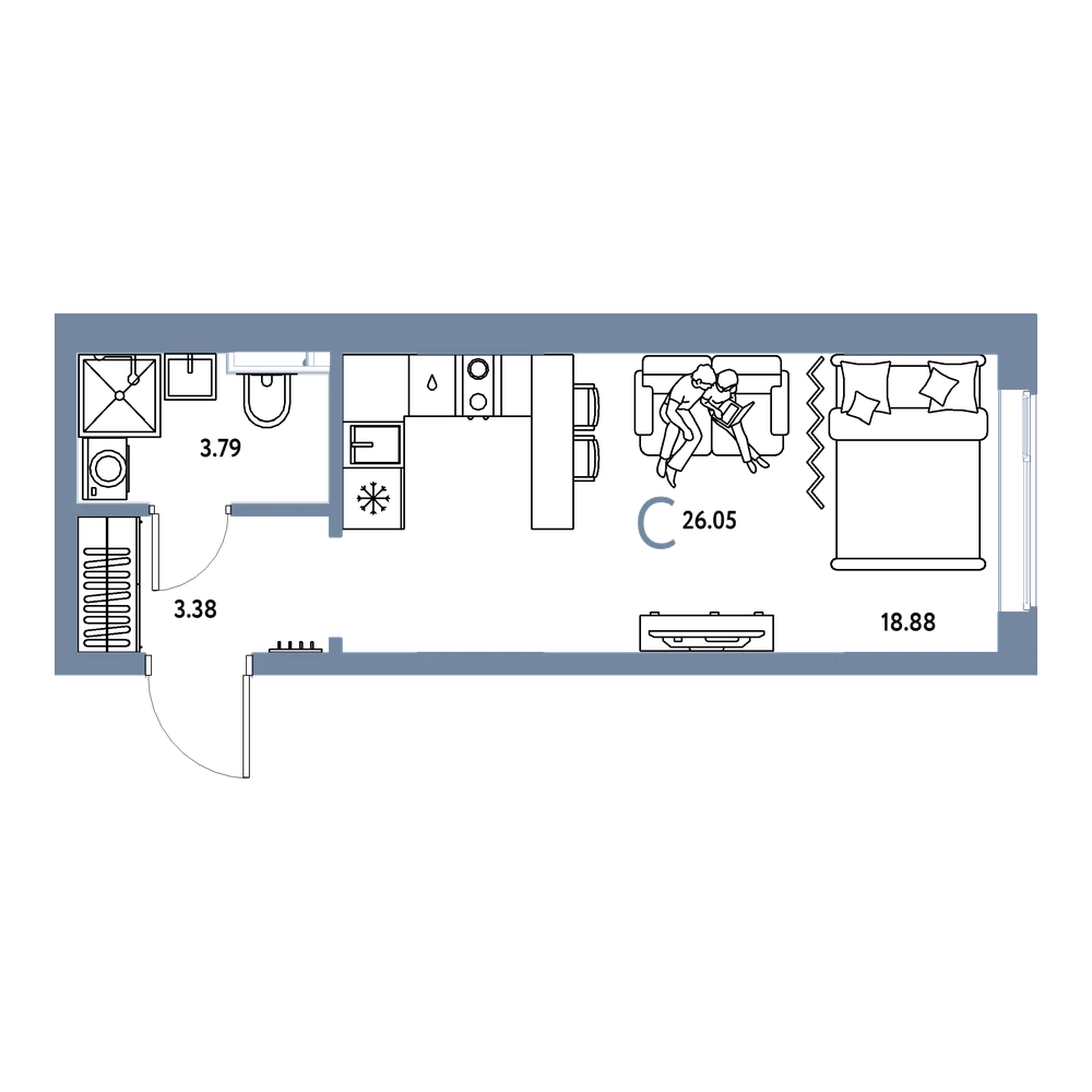 Планировка: Студия 26,05 м²