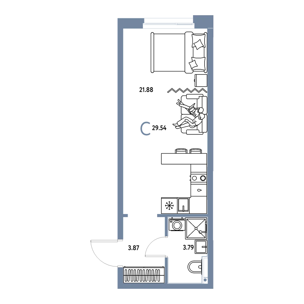 Планировка: Студия 29,54 м²
