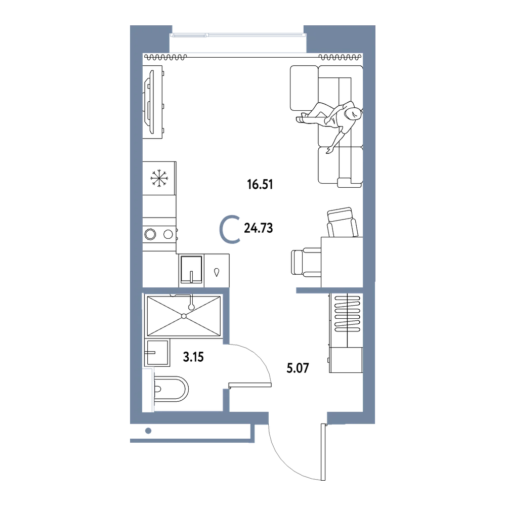 Планировка: Студия 24,73 м²