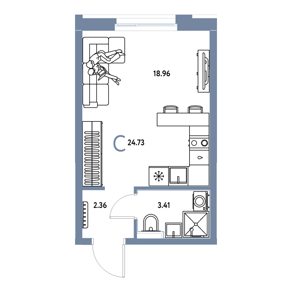 Планировка: Студия 24,73 м²