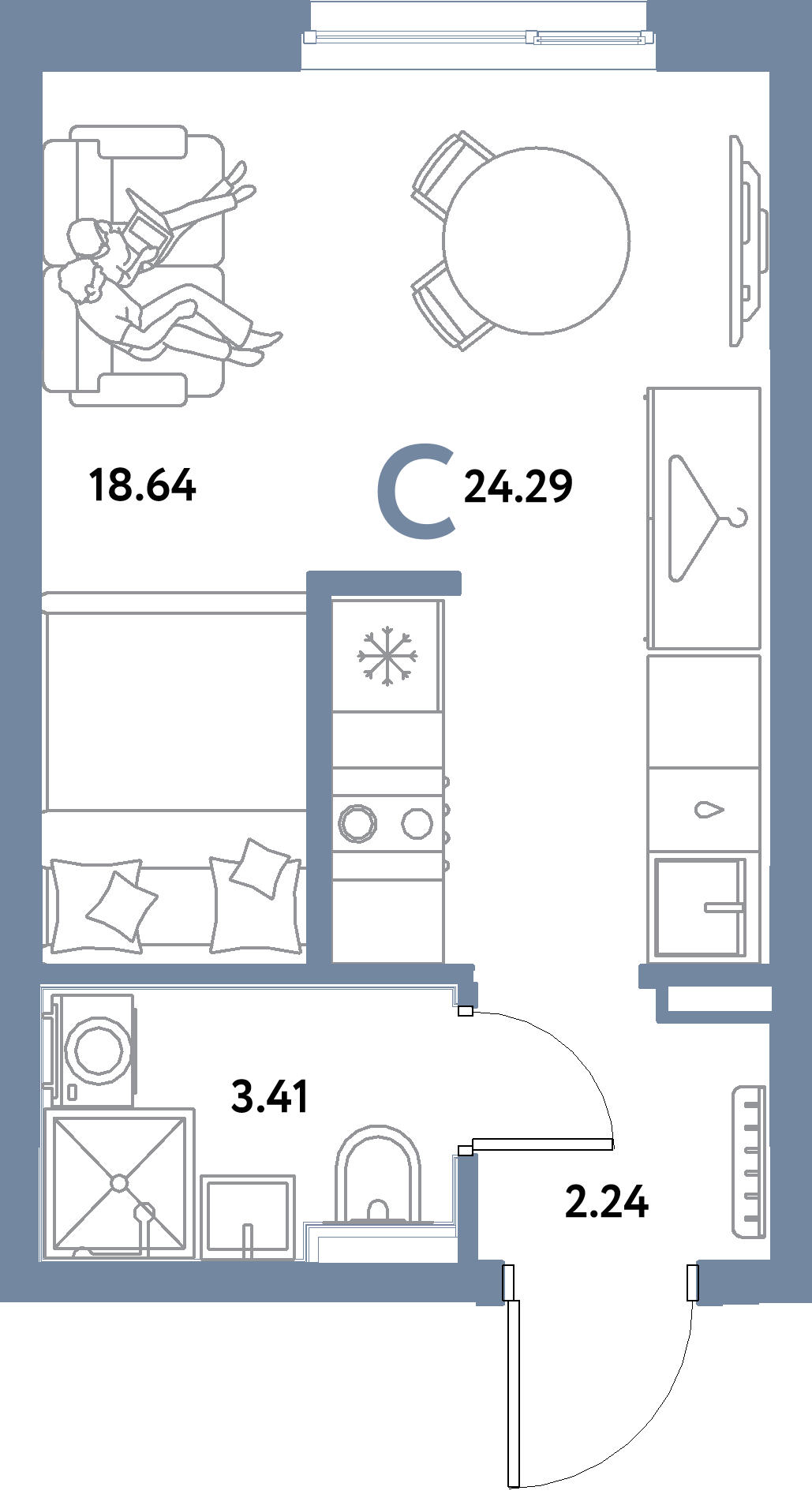 Планировка: Студия 24,29 м² в ЖК «Остров-сад»