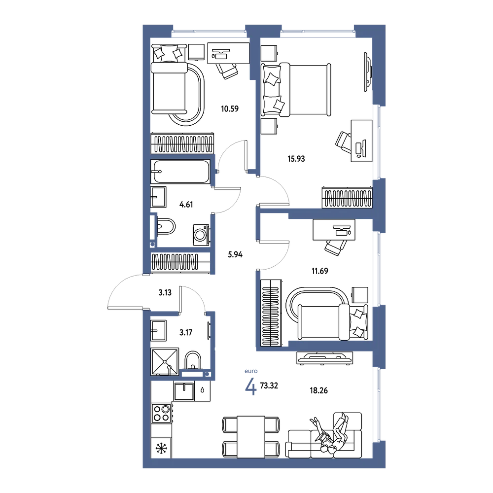 Планировка: Евро-4 73,32 м²