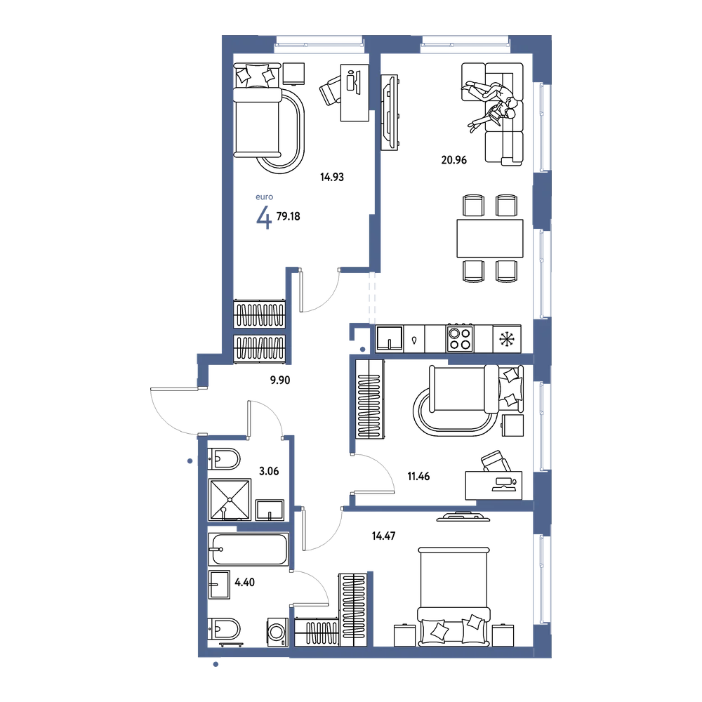 Планировка: Евро-4 79,18 м²