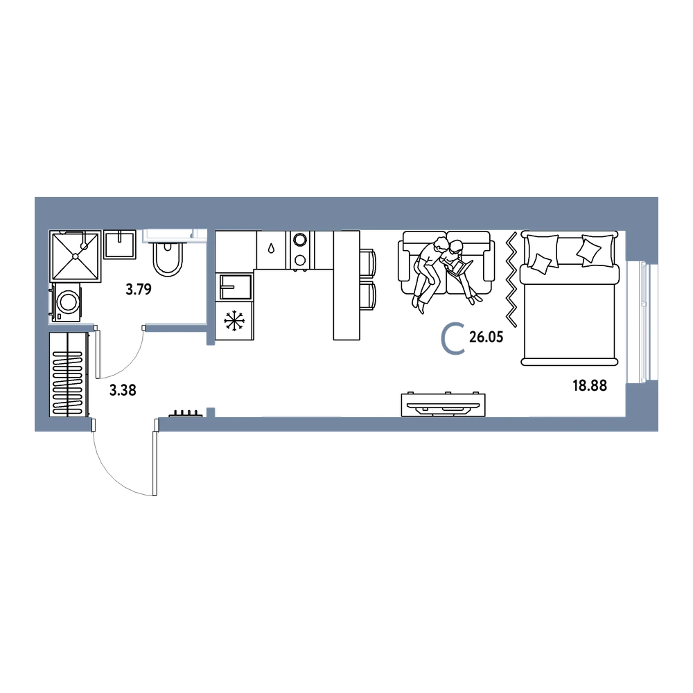 Планировка: Студия 26,05 м²