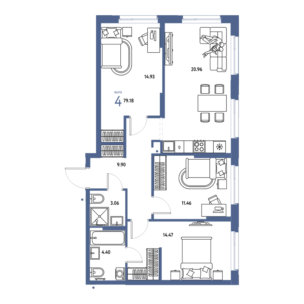 Планировка: Евро-4 79,18 м²