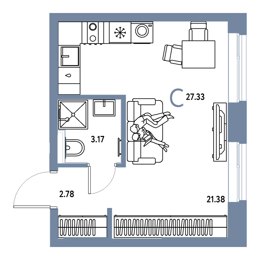 Планировка: Студия 27,33 м²