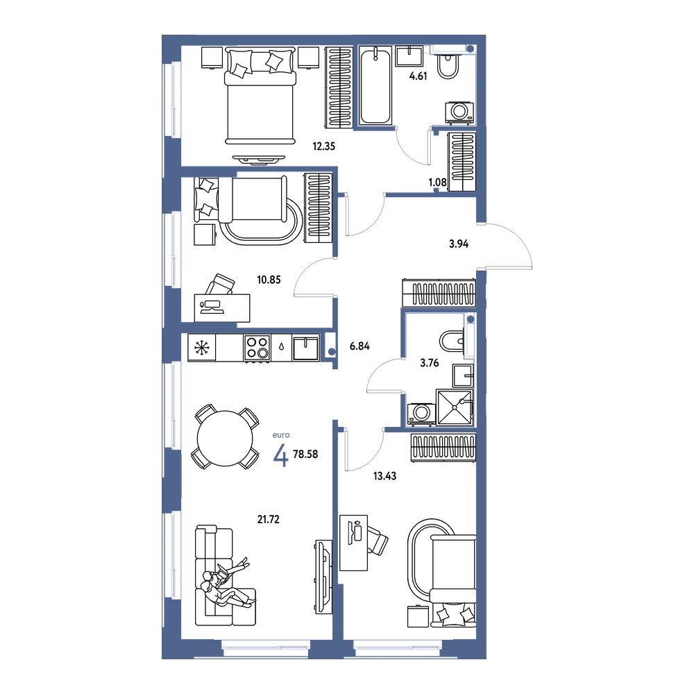 Планировка: Евро-4 78,58 м²