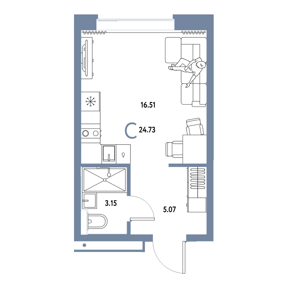 Планировка: Студия 24,73 м²