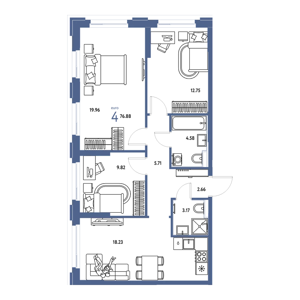 Планировка: Евро-4 76,88 м²
