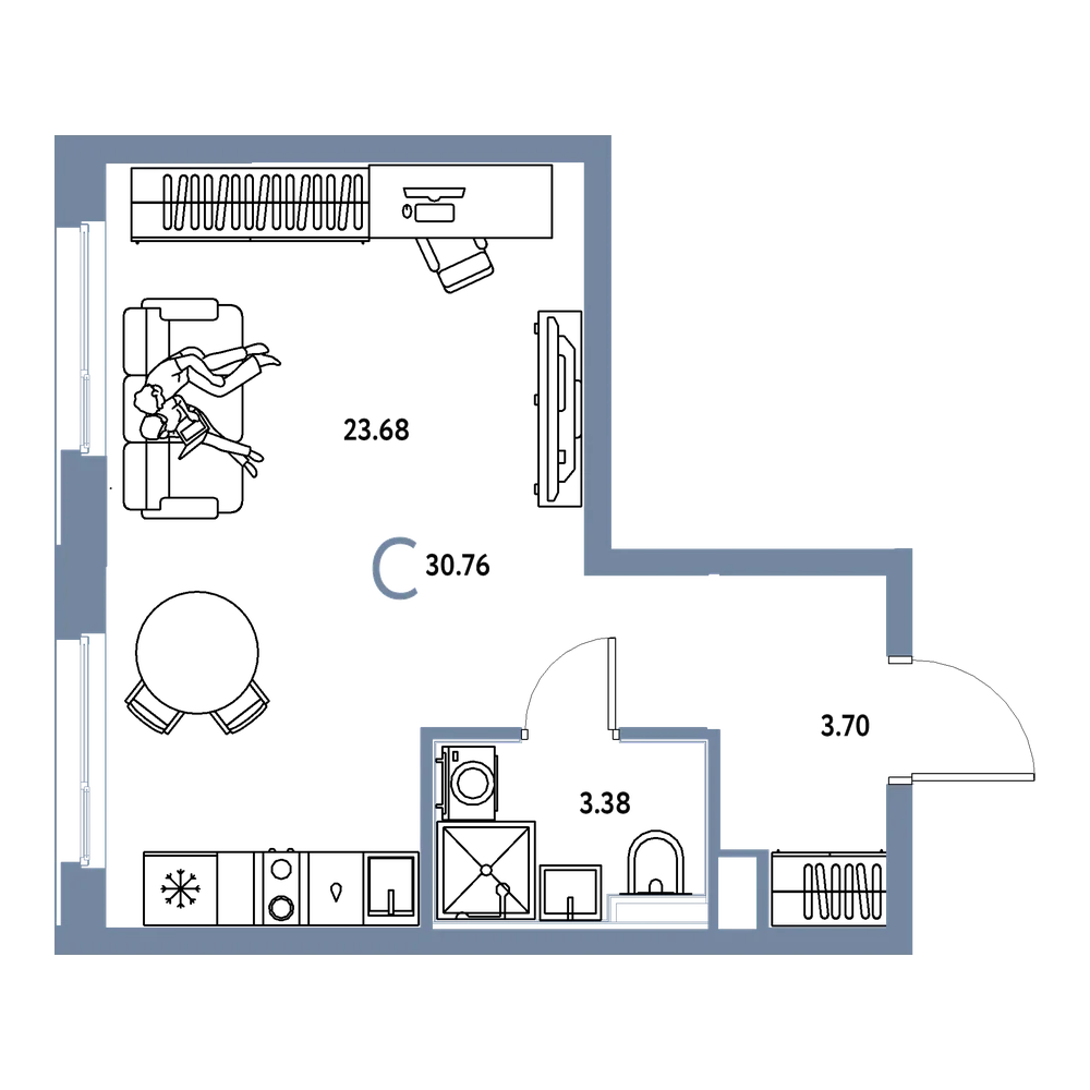 Планировка: Студия 30,76 м²