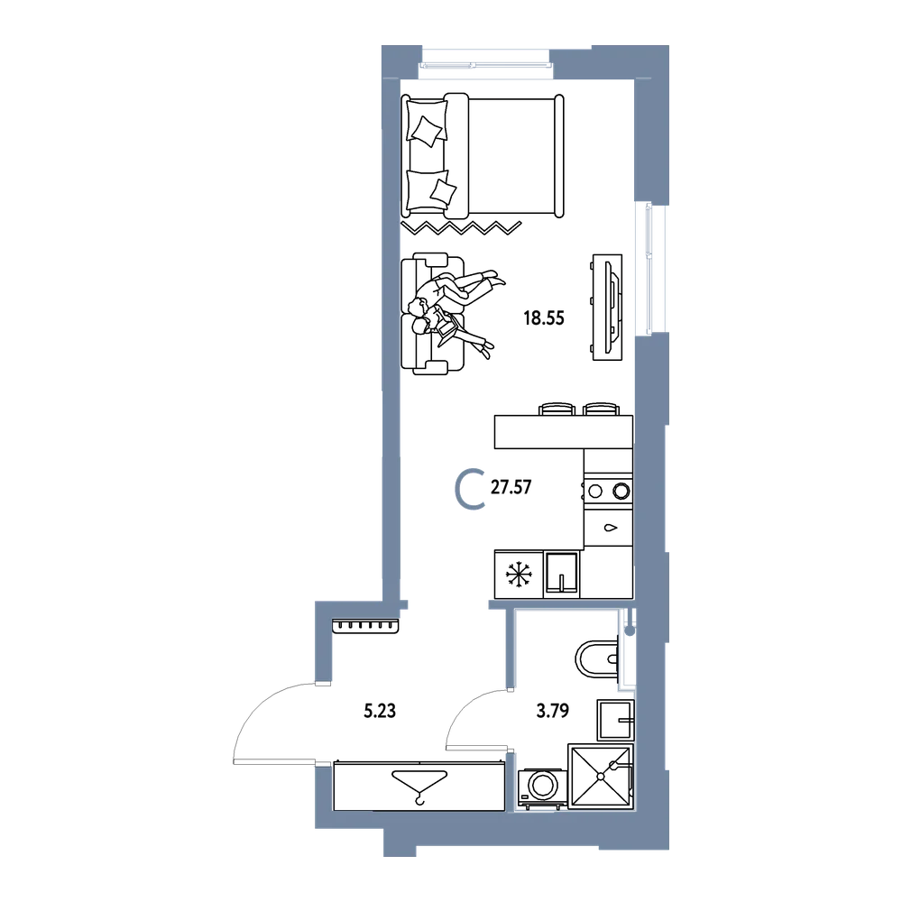 Планировка: Студия 27,57 м²