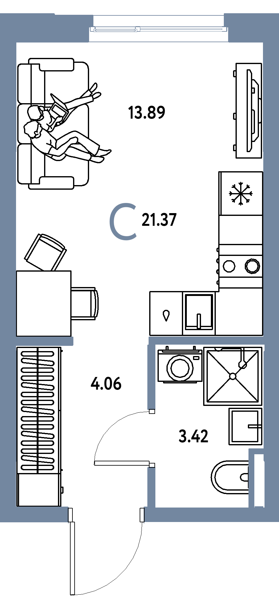 Планировка: Студия 21,37 м² в ЖК «Остров-сад»