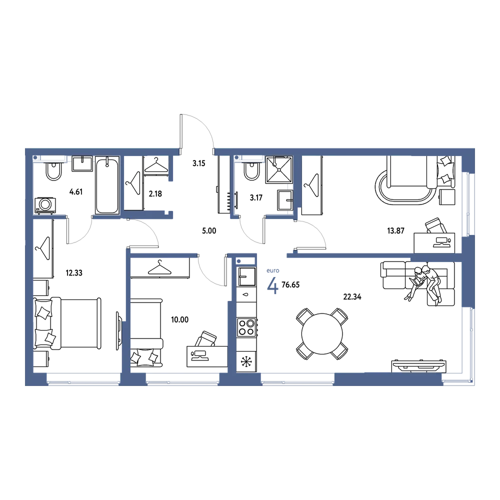 Планировка: Евро-4 76,65 м²