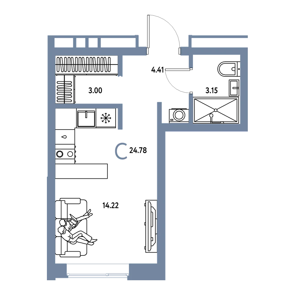 Планировка: Студия 24,78 м²