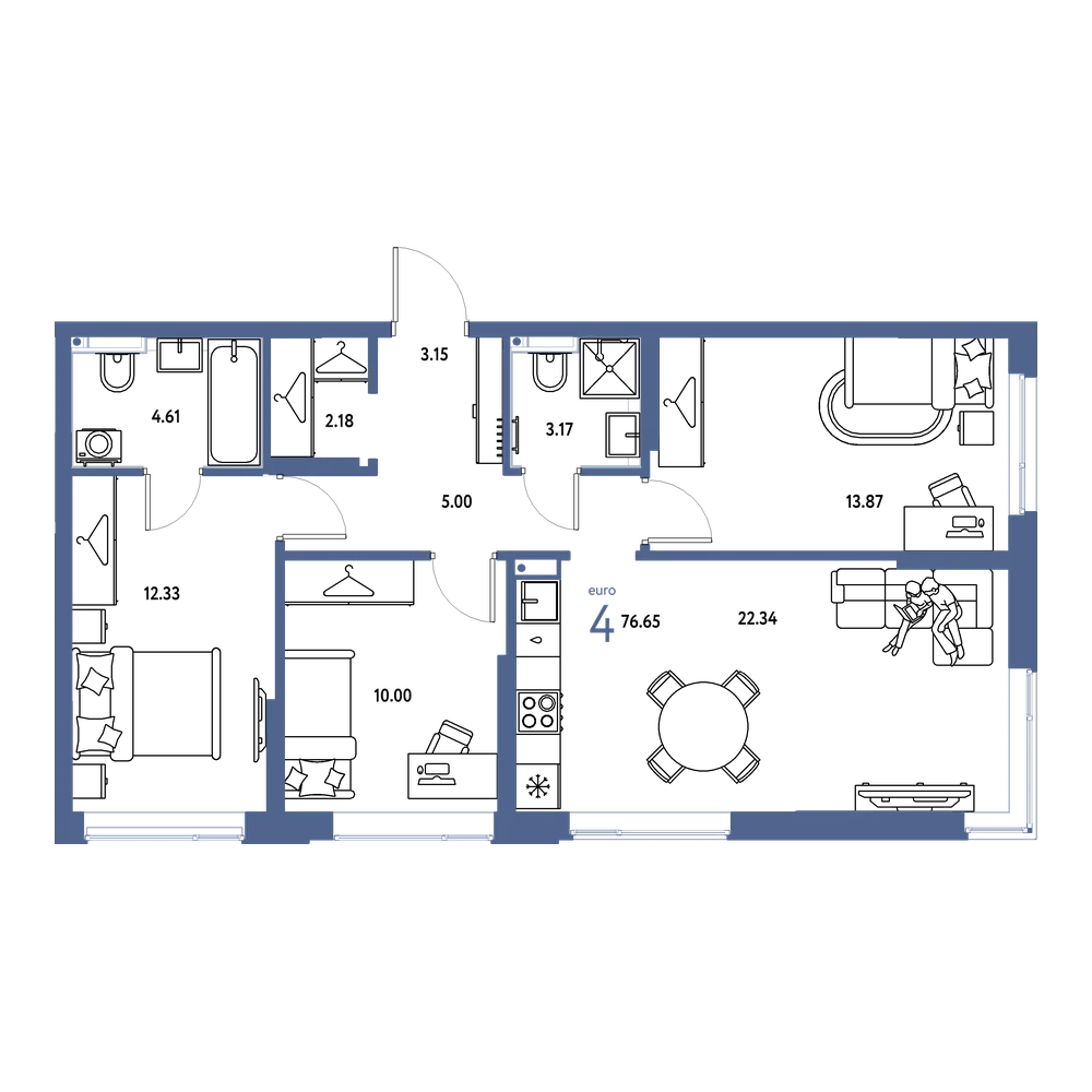 Планировка: Евро-4 76,65 м²