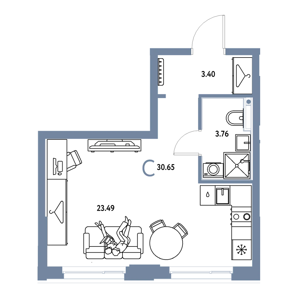 Планировка: Студия 30,65 м²