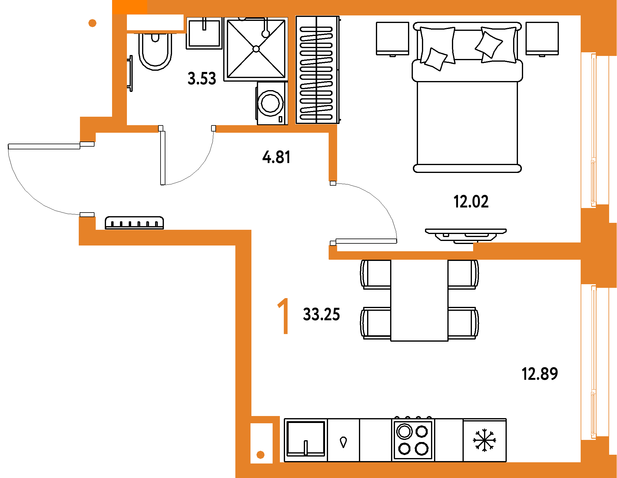 Планировка: 1-комнатная 33,25 м² в ЖК «Авторский»