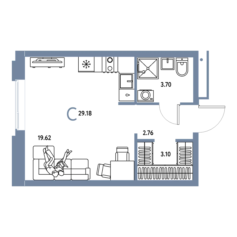 Планировка: Студия 29,18 м²