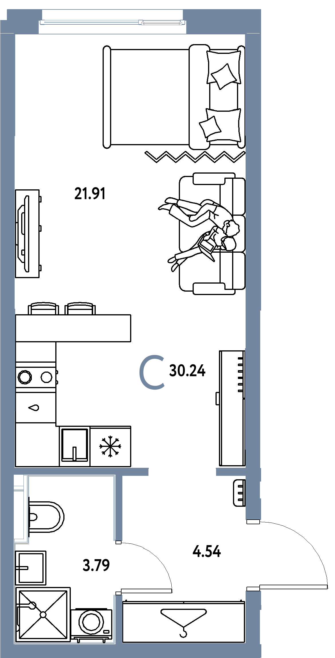 Планировка: Студия 30,24 м² в ЖК «Европейский берег 2.0»