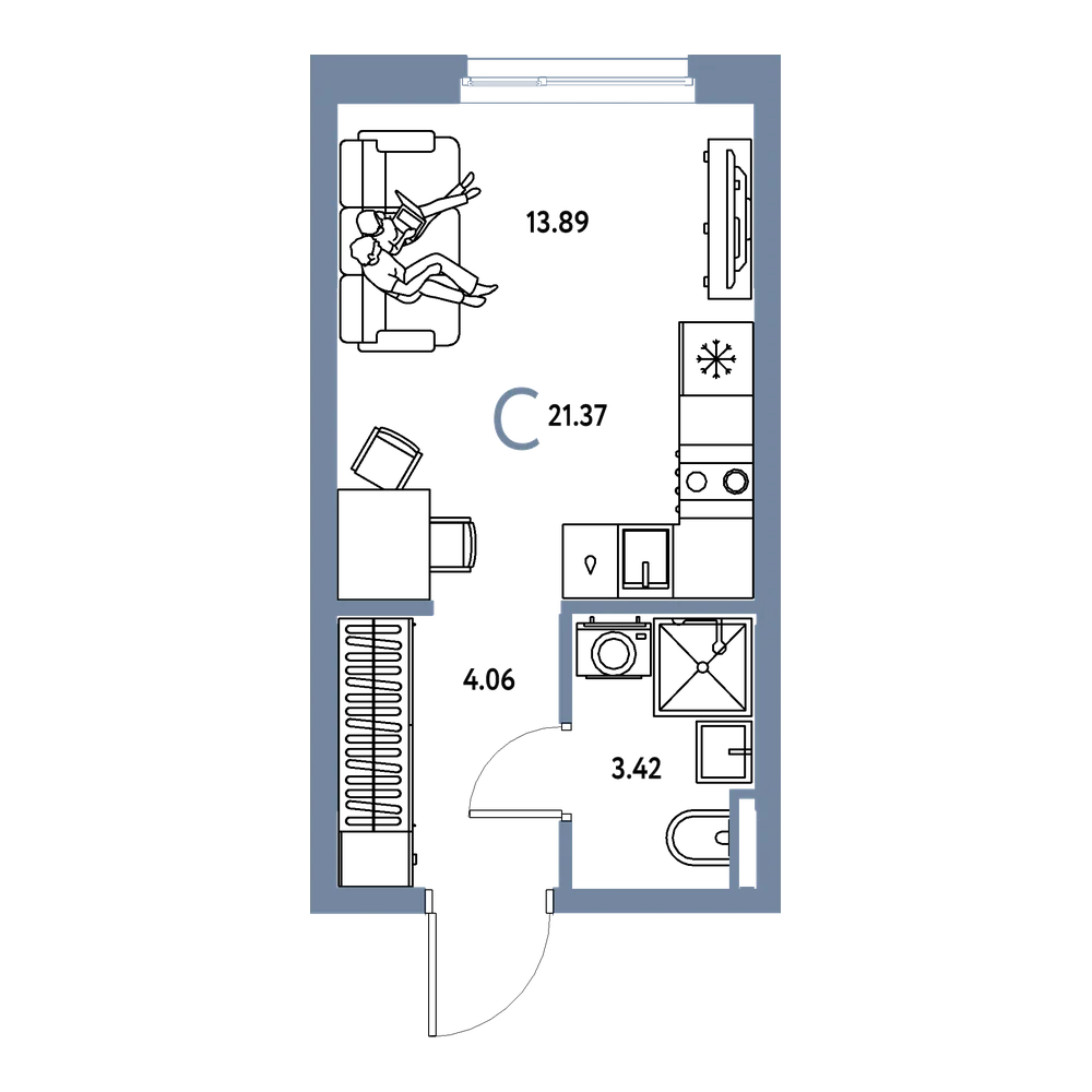 Планировка: Студия 21,37 м²