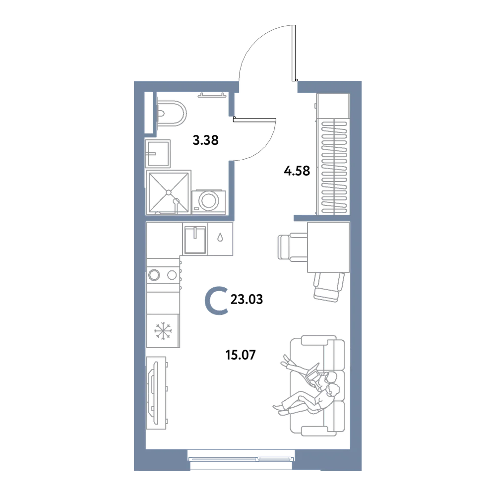 Планировка: Студия 23,03 м²