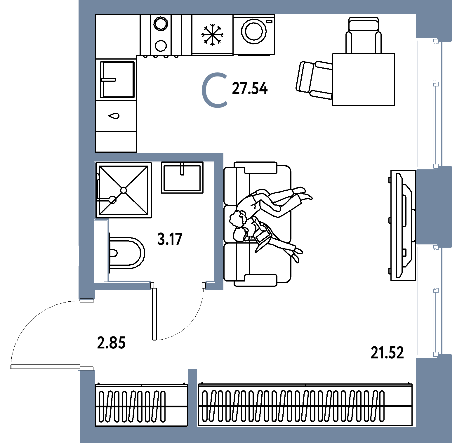 Планировка: Студия 27,54 м² в ЖК «Остров-сад»