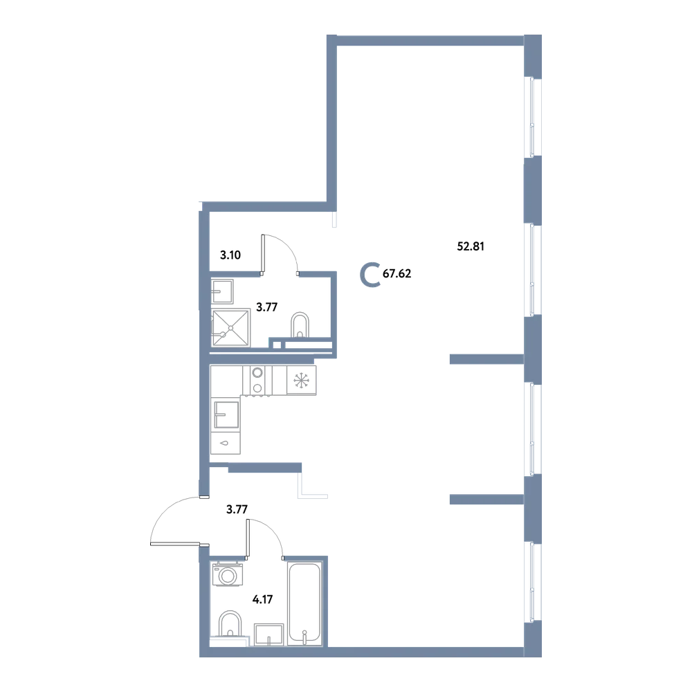 Планировка: Студия 67,62 м²