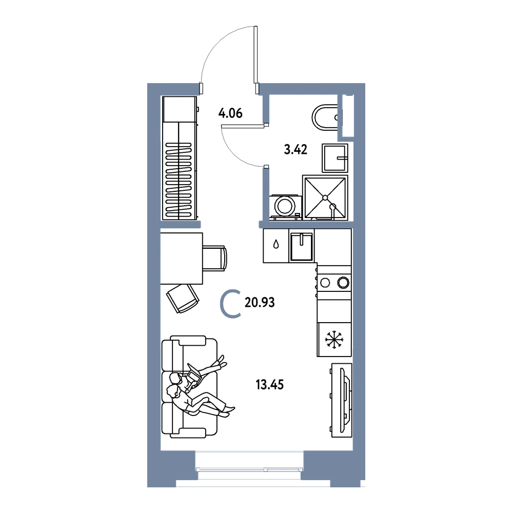 Планировка: Студия 20,93 м²