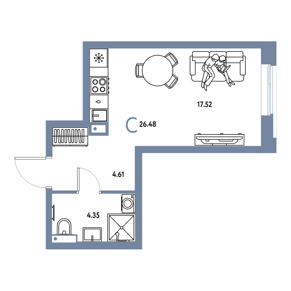 Планировка: Студия 26,48 м²
