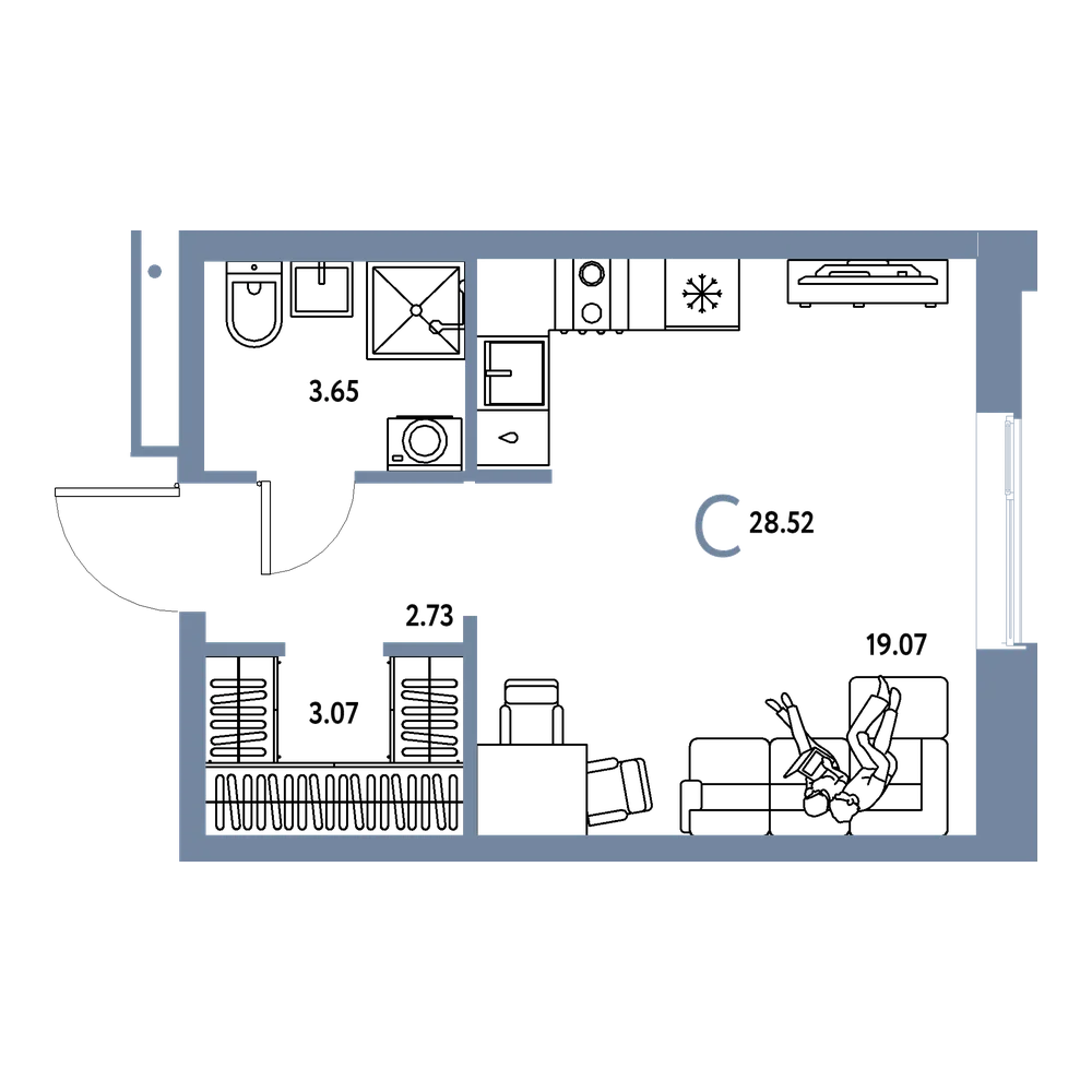 Планировка: Студия 28,52 м²