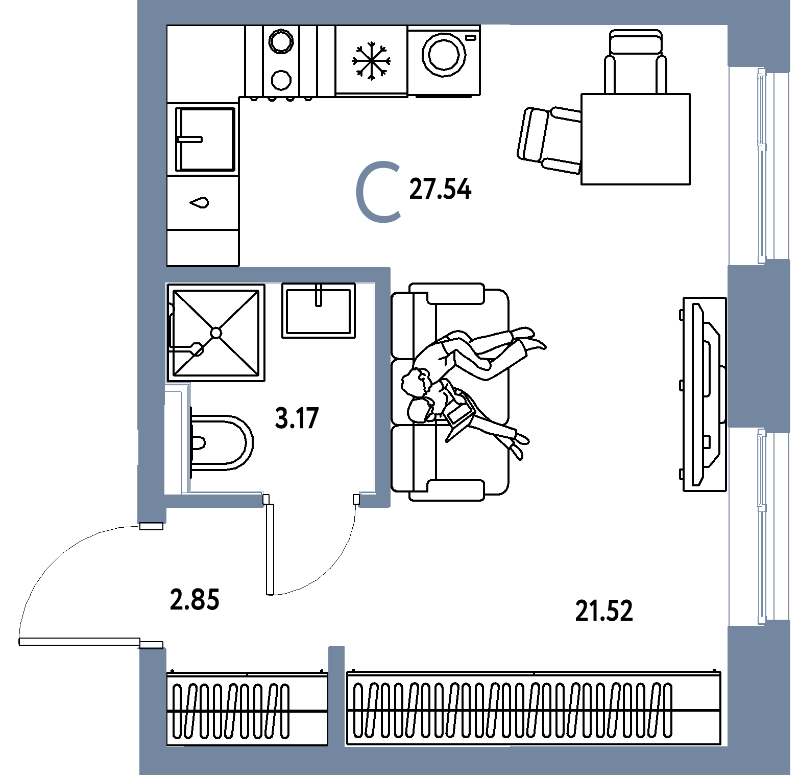 Планировка: Студия 27,54 м² в ЖК «Остров-сад»