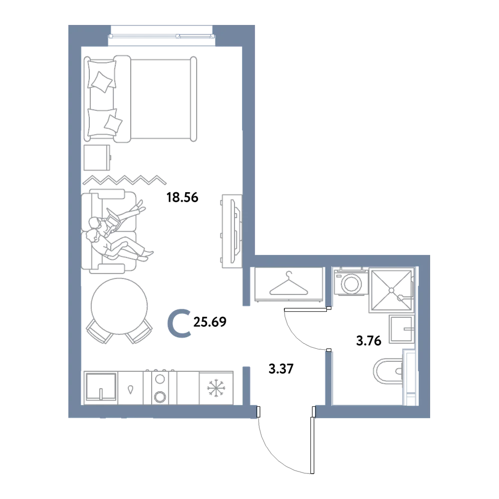 Планировка: Студия 25,69 м²