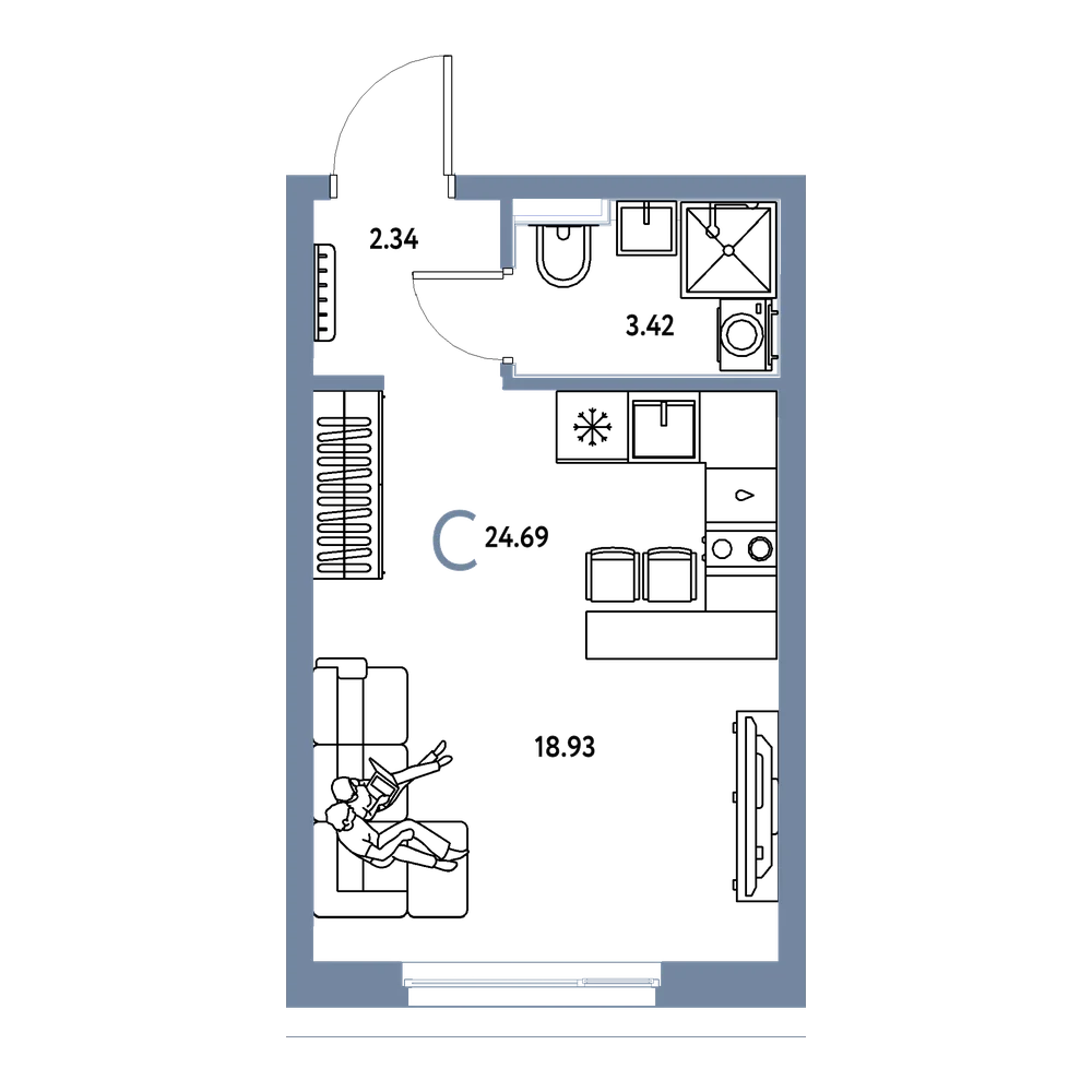 Планировка: Студия 24,69 м²