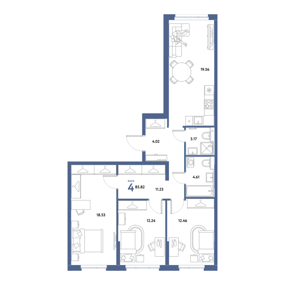Планировка: Евро-4 85,82 м²