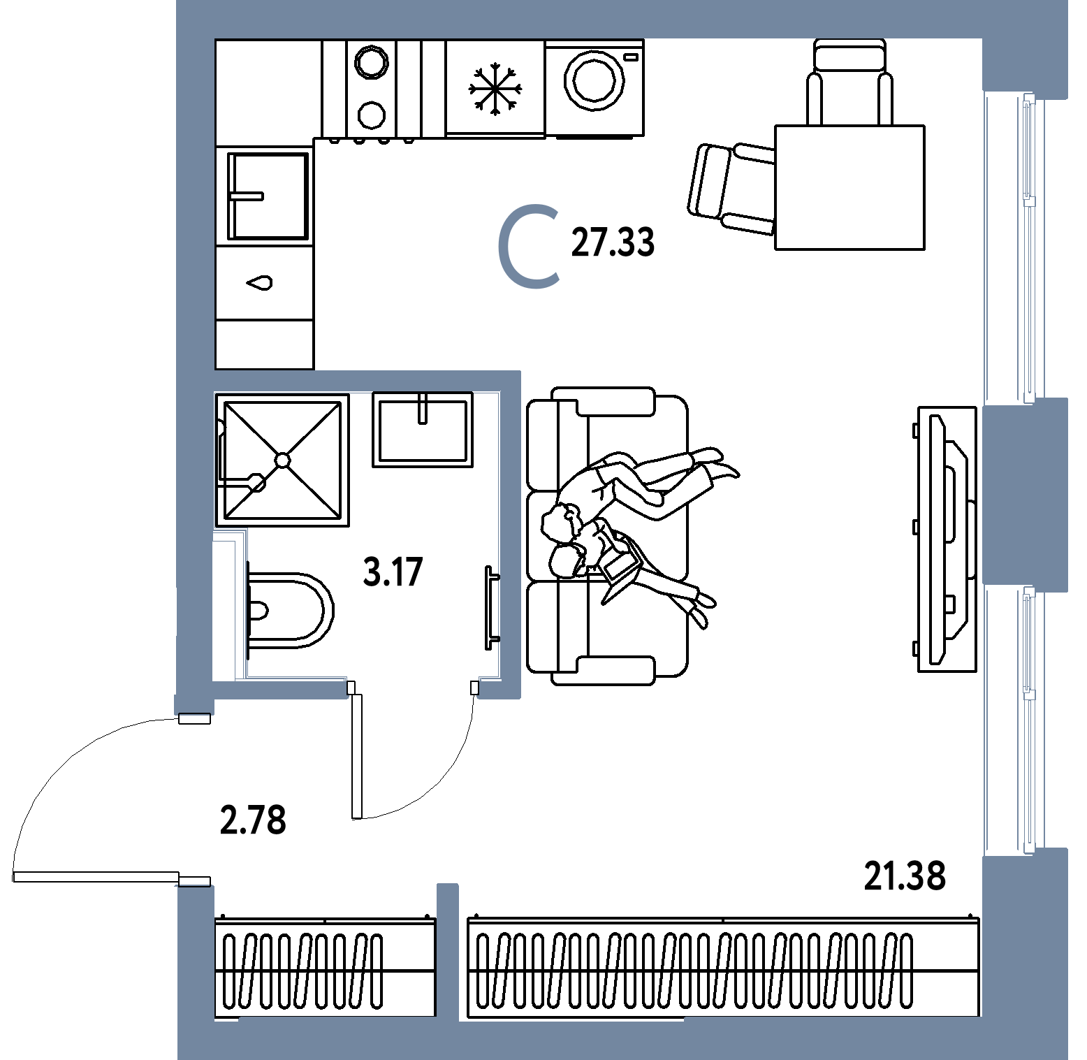 Планировка: Студия 27,33 м² в ЖК «Остров-сад»