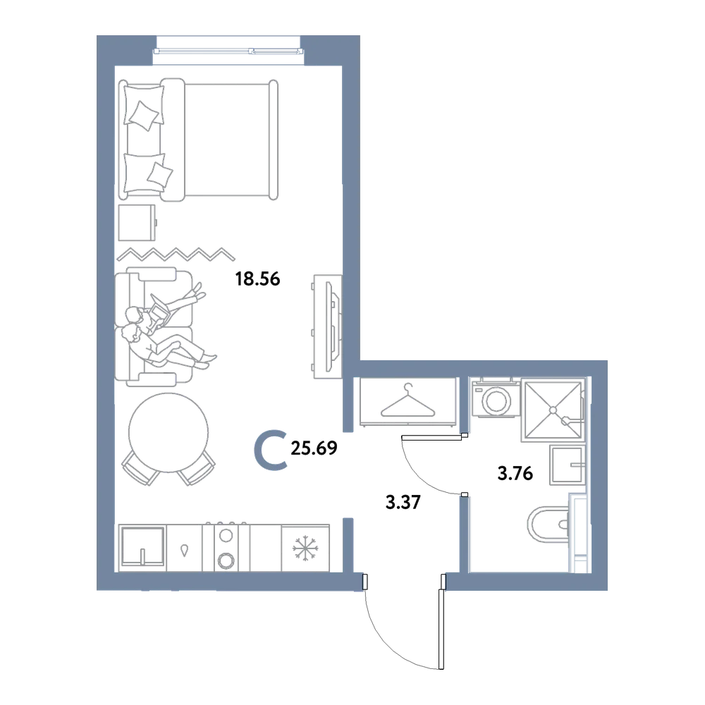 Планировка: Студия 25,69 м²