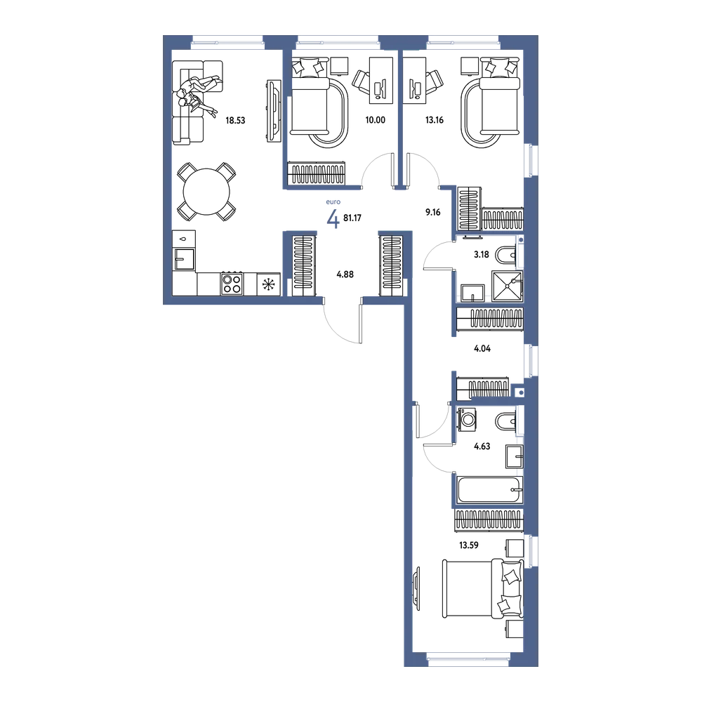 Планировка: Евро-4 81,17 м²