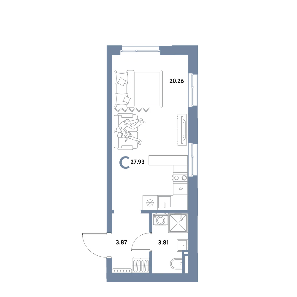 Планировка: Студия 27,93 м²