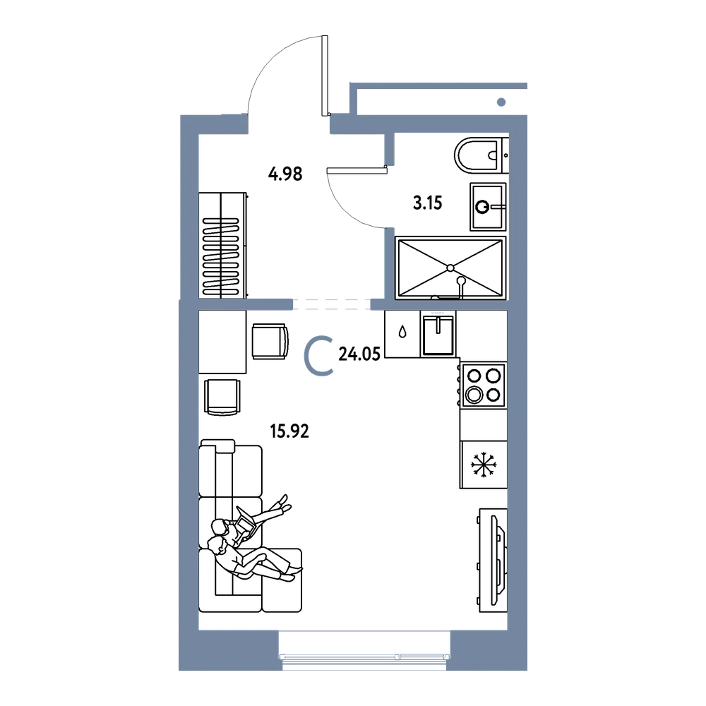 Планировка: Студия 24,05 м²