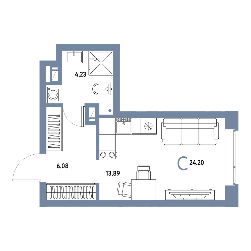 Планировка: Студия 24,2 м²