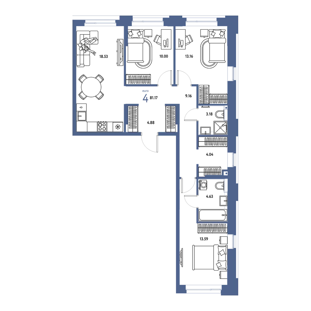 Планировка: Евро-4 81,17 м²
