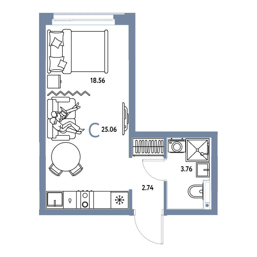 Планировка: Студия 25,06 м²