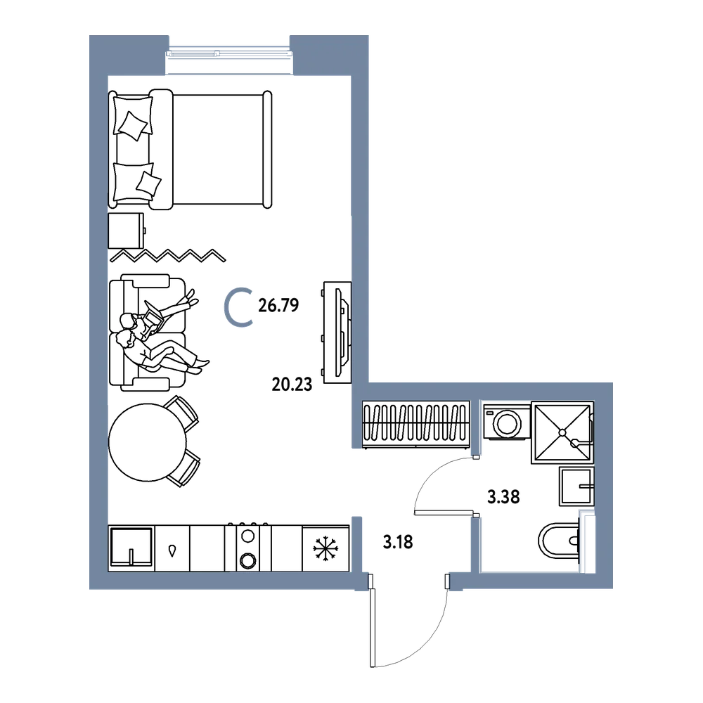 Планировка: Студия 26,79 м²