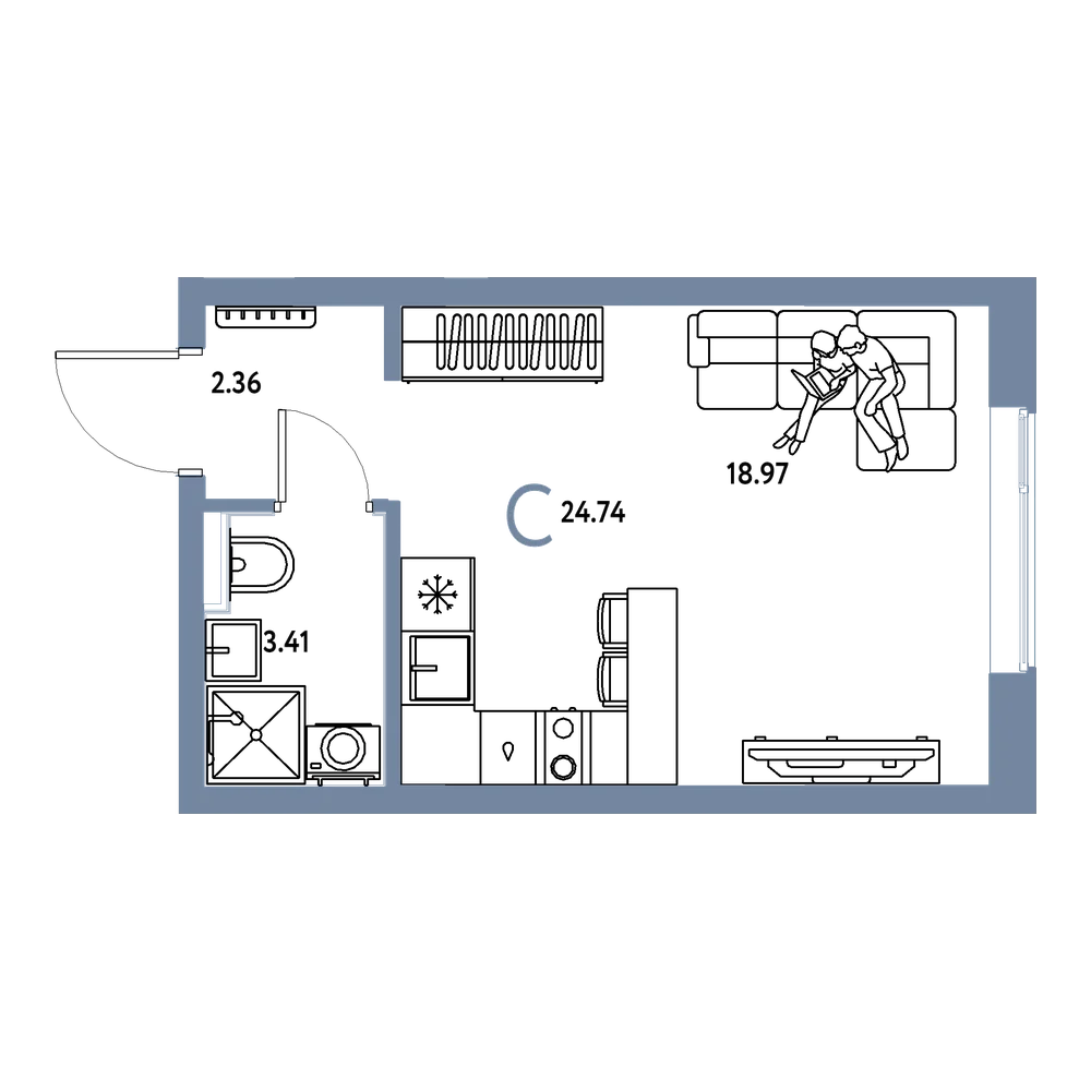 Планировка: Студия 24,74 м²