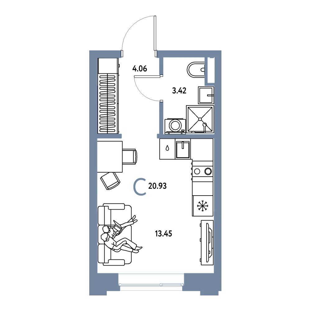 Планировка: Студия 20,93 м²