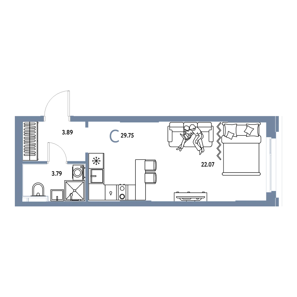 Планировка: Студия 29,75 м²