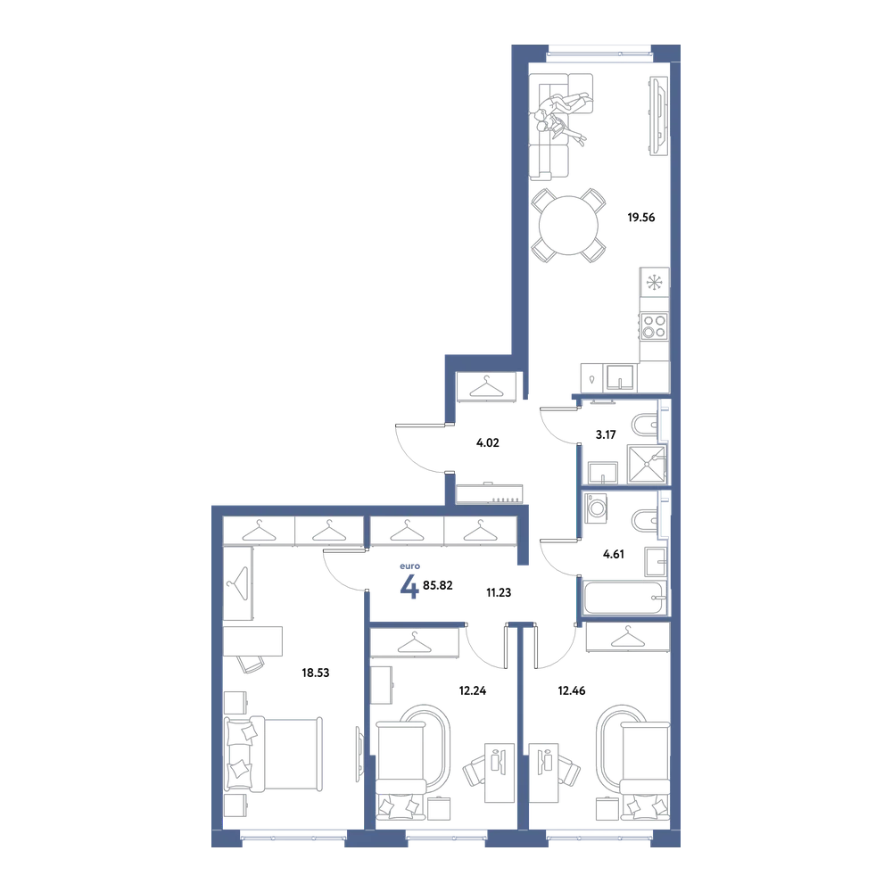 Планировка: Евро-4 85,82 м²