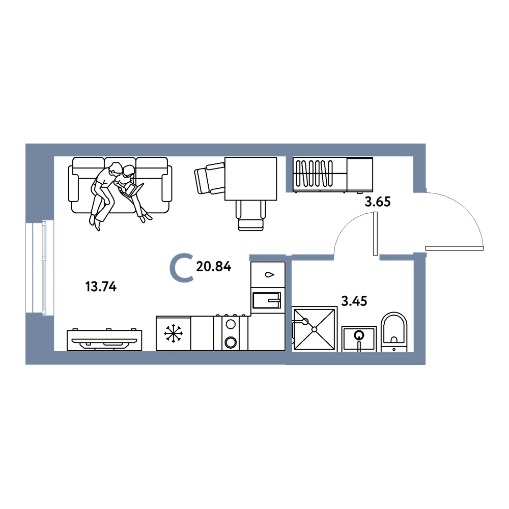 Планировка: Студия 20,84 м²