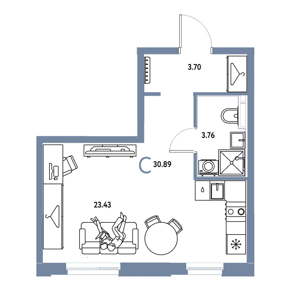 Планировка: Студия 30,89 м²